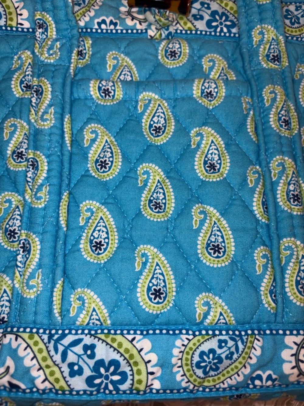 Retired Vera Bradley Bermuda Blue Quilted Tote Bag with Matching ID Holder - Picture 2 of 8